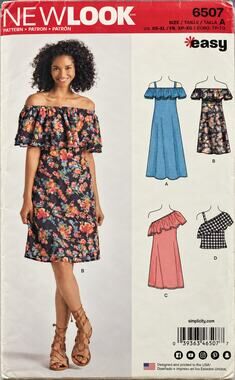 New Look Sewing Pattern 6507 EASY Dress Off Shoulder Bardot Size 6 - 24 New